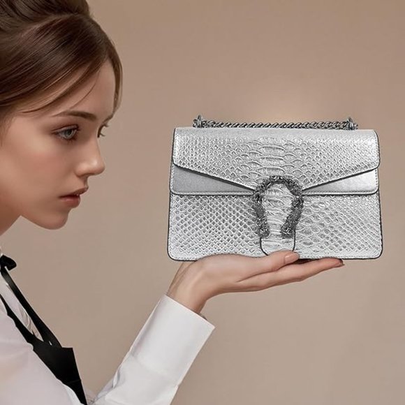 Neiman Marcus Silver Croc-Embossed Horsebit Luxury Crossbody bag - Picture 1 of 4